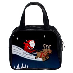 Christmas Reindeer Santa Claus Snow Star Blue Sky Classic Handbags (2 Sides) by Alisyart