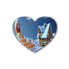 Christmas Reindeer Santa Claus Wooden Snow Heart Coaster (4 Pack)  by Alisyart