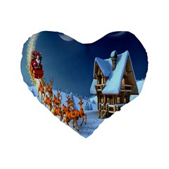 Christmas Reindeer Santa Claus Wooden Snow Standard 16  Premium Flano Heart Shape Cushions by Alisyart