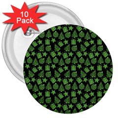Christmas Pattern Gif Star Tree Happy Green 3  Buttons (10 Pack)  by Alisyart