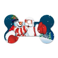 Hello Merry Christmas Santa Claus Snow Blue Sky Dog Tag Bone (two Sides) by Alisyart