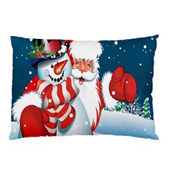 Hello Merry Christmas Santa Claus Snow Blue Sky Pillow Case