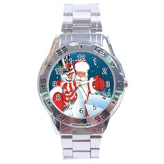 Hello Merry Christmas Santa Claus Snow Blue Sky Stainless Steel Analogue Watch