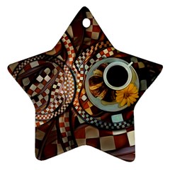 Midnight Never Ends, A Red Checkered Diner Fractal Ornament (star) by jayaprime