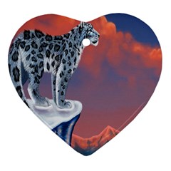 Lion Tigel Chetah Animals Snow Moon Blue Sky Ornament (heart) by Alisyart