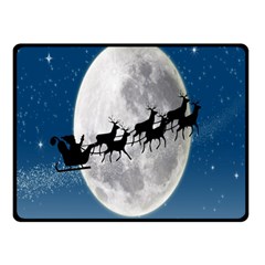 Santa Claus Christmas Fly Moon Night Blue Sky Double Sided Fleece Blanket (small) 