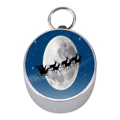 Santa Claus Christmas Fly Moon Night Blue Sky Mini Silver Compasses by Alisyart