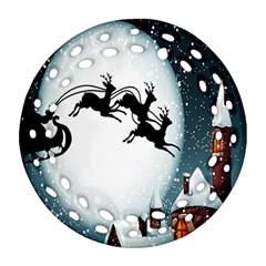 Santa Claus Christmas Snow Cool Night Moon Sky Ornament (round Filigree) by Alisyart