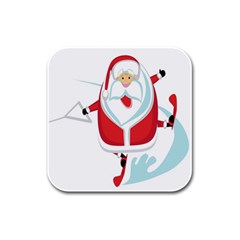 Surfing Snow Christmas Santa Claus Rubber Square Coaster (4 Pack) 