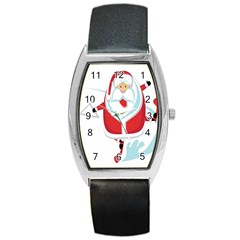 Surfing Snow Christmas Santa Claus Barrel Style Metal Watch