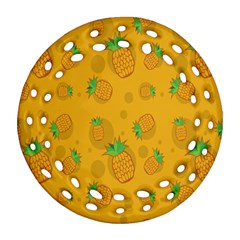 Fruit Pineapple Yellow Green Round Filigree Ornament (two Sides)