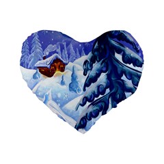 Christmas Wooden Snow Standard 16  Premium Flano Heart Shape Cushions