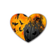 Halloween Pumpkin Bat Ghost Orange Black Smile Rubber Coaster (heart)  by Alisyart