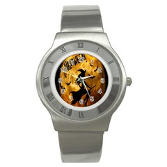 Halloween Wicked Witch Bat Moon Night Stainless Steel Watch