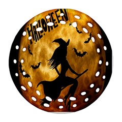 Halloween Wicked Witch Bat Moon Night Ornament (round Filigree) by Alisyart