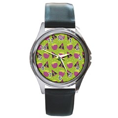 Hat Formula Purple Green Polka Dots Round Metal Watch by Alisyart