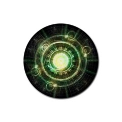 Green Chaos Clock, Steampunk Alchemy Fractal Mandala Rubber Round Coaster (4 Pack)  by jayaprime