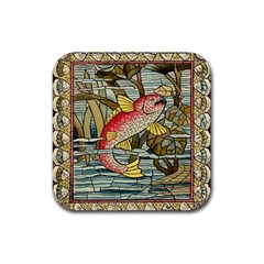 Fish Underwater Cubism Mosaic Rubber Square Coaster (4 Pack)  by Celenk