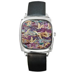Textile Fabric Cloth Pattern Square Metal Watch by Celenk