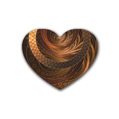 Brown, Bronze, Wicker, And Rattan Fractal Circles Rubber Coaster (heart)  by jayaprime