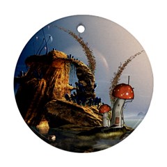 Wonderful Seascape With Mushroom House Round Ornament (two Sides) by FantasyWorld7