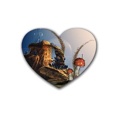 Wonderful Seascape With Mushroom House Rubber Coaster (heart)  by FantasyWorld7