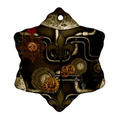 Wonderful Noble Steampunk Design, Clocks And Gears And Butterflies Ornament (snowflake) by FantasyWorld7