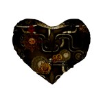Wonderful Noble Steampunk Design, Clocks And Gears And Butterflies Standard 16  Premium Flano Heart Shape Cushions Front