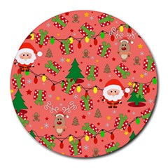Santa And Rudolph Pattern Round Mousepads by Valentinaart