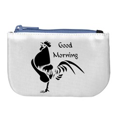 Black Rooster Crowing The Good Morning Alarm Large Coin Purse by WayfarerApothecary