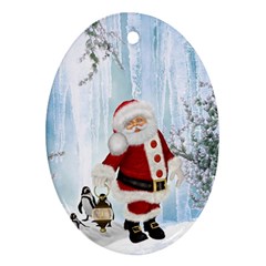 Santa Claus With Funny Penguin Oval Ornament (two Sides) by FantasyWorld7