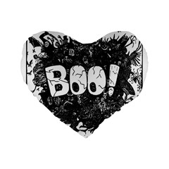 Monster Art Boo! Boo2 Standard 16  Premium Flano Heart Shape Cushions by Celenk