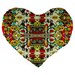 Chicken Monkeys Smile In The Floral Nature Looking Hot Large 19  Premium Flano Heart Shape Cushions by pepitasart