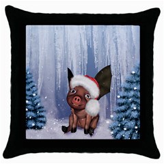 Christmas, Cute Little Piglet With Christmas Hat Throw Pillow Case (black) by FantasyWorld7