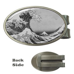 Black And White Japanese Great Wave Off Kanagawa By Hokusai Money Clips (oval)  by PodArtist