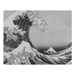 Black And White Japanese Great Wave Off Kanagawa By Hokusai Double Sided Flano Blanket (large)  by PodArtist