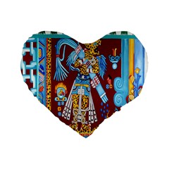 Mexico Puebla Mural Ethnic Aztec Standard 16  Premium Flano Heart Shape Cushions by Celenk