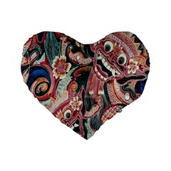 Indonesia Bali Batik Fabric Standard 16  Premium Heart Shape Cushions by Celenk