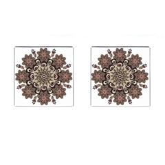 Mandala Pattern Round Brown Floral Cufflinks (square) by Celenk