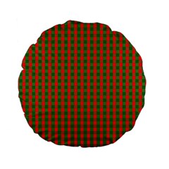Large Red And Green Christmas Gingham Check Tartan Plaid Standard 15  Premium Flano Round Cushions by PodArtist