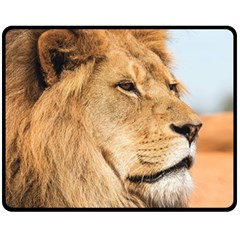 Big Male Lion Looking Right Double Sided Fleece Blanket (medium)  by Ucco