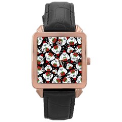 Yeti Xmas Pattern Rose Gold Leather Watch  by Valentinaart