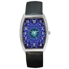 Accordant Electric Blue Fractal Flower Mandala Barrel Style Metal Watch by jayaprime
