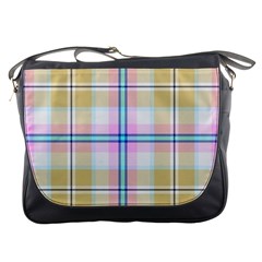Pink And Yellow Plaid Messenger Bags by allthingseveryone