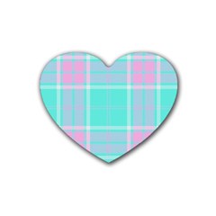 Blue And Pink Pastel Plaid Heart Coaster (4 Pack)  by allthingseveryone