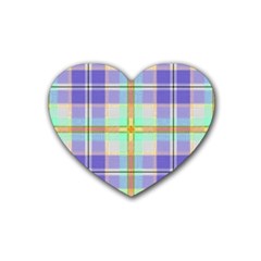 Blue And Yellow Plaid Heart Coaster (4 Pack)  by allthingseveryone