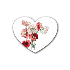 Flowers Poppies Poppy Vintage Heart Coaster (4 Pack)  by Celenk