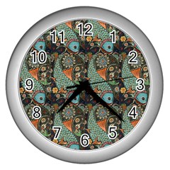 Pattern Background Fish Wallpaper Wall Clocks (silver)  by Celenk