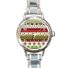Christmas Spirit Pattern Round Italian Charm Watch by patternstudio