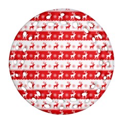 Knitted Red White Reindeers Ornament (round Filigree) by patternstudio